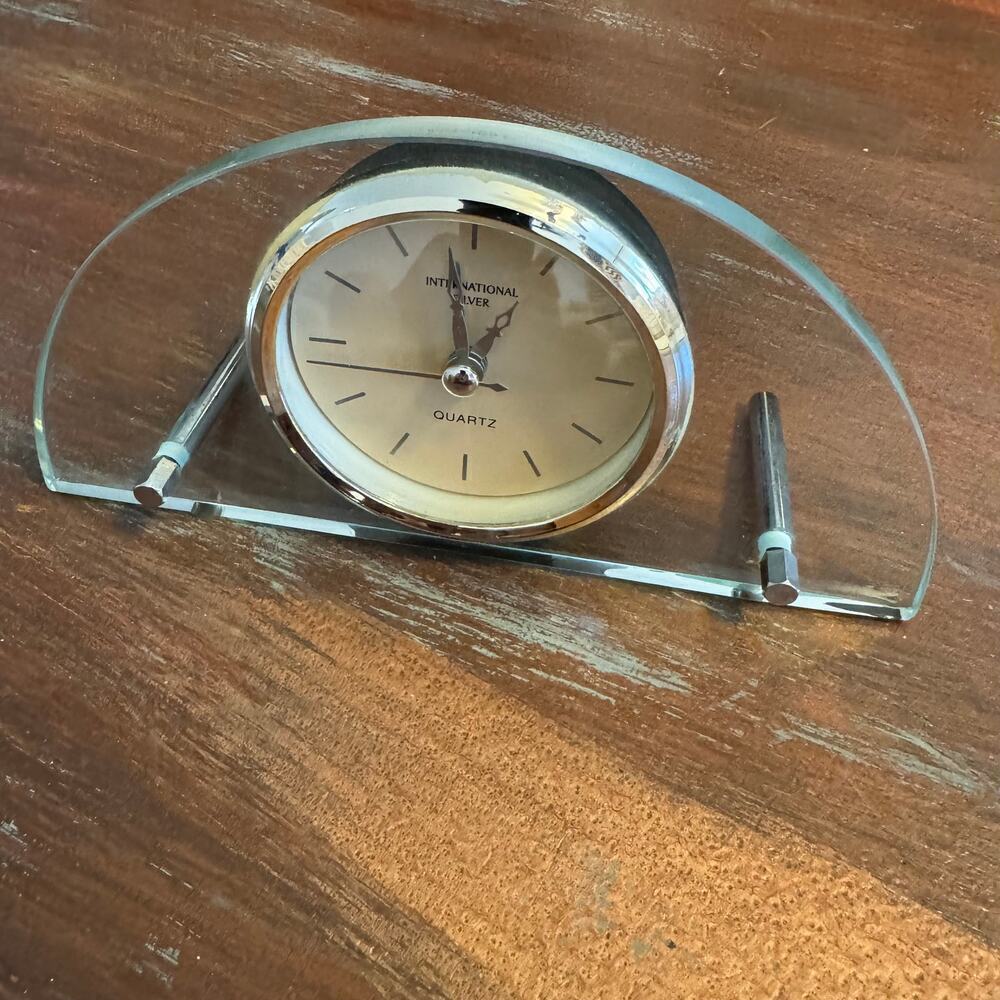 International Silver Desk Office Clock TESTED